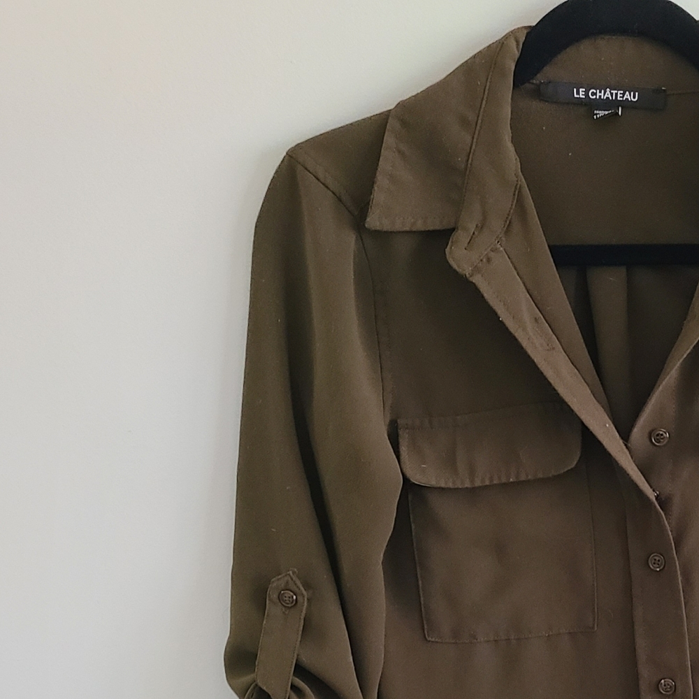 Xxs Le Chateau Oversized Olive Green Shirt Dress